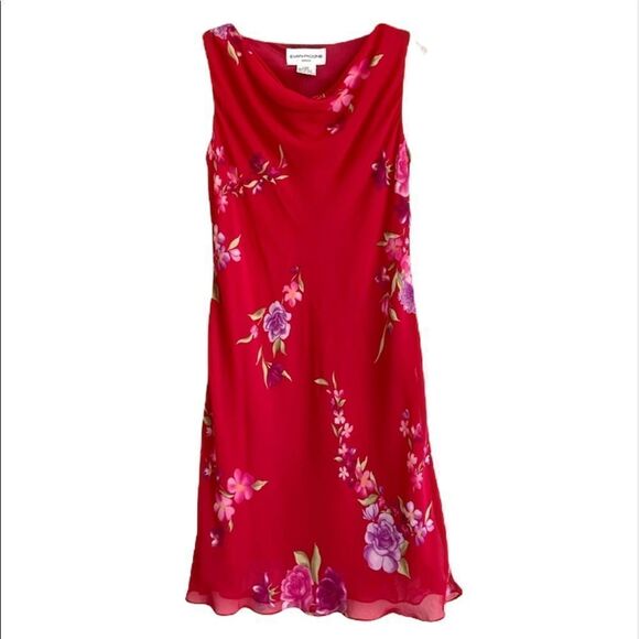 Evan Picone Red Flower Dress Sz 8 - Picture 1 of 4